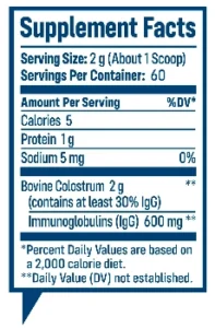 NativePath Grass-Fed Colostrum Ingredients